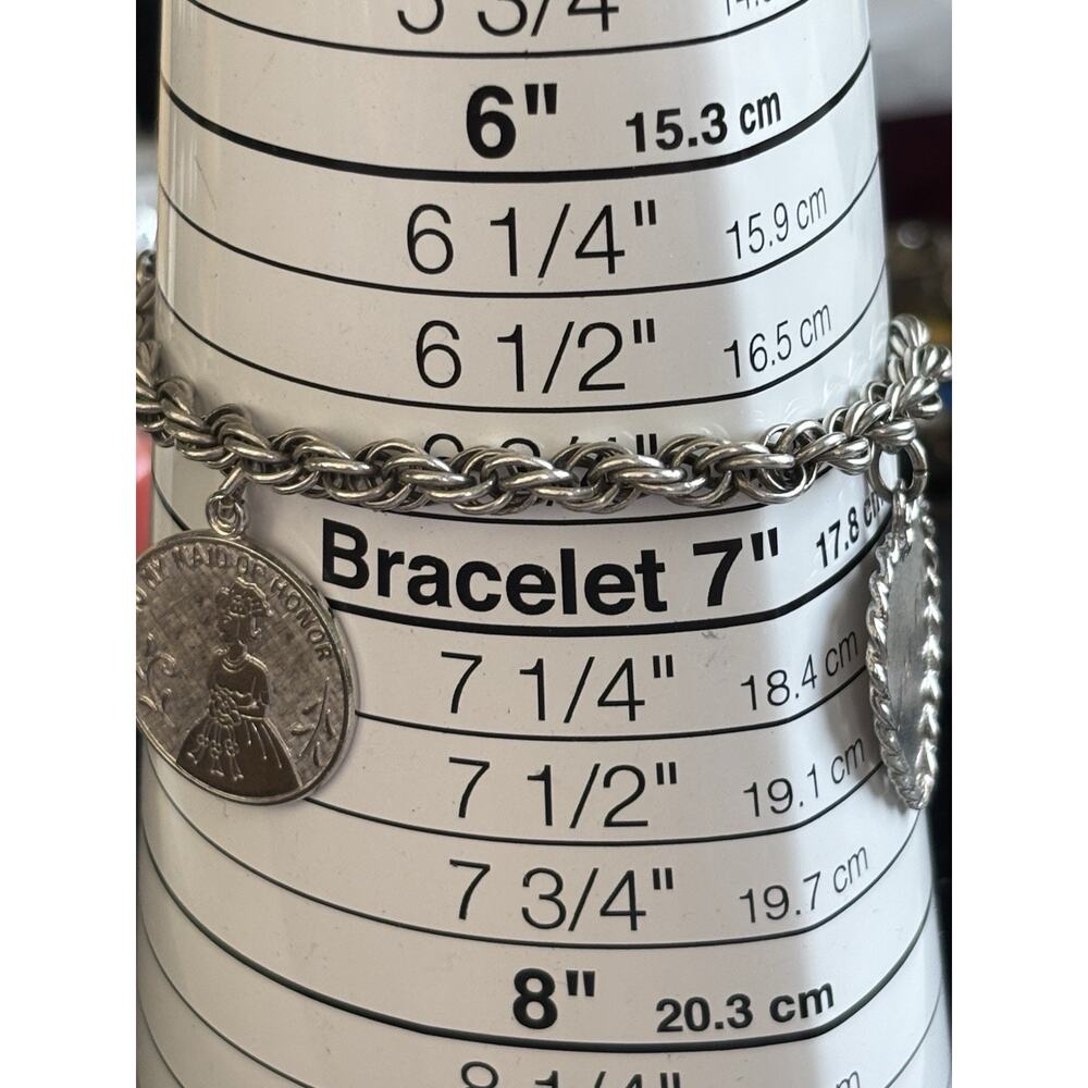 Vtg Sterling Silver 5mm Solid Rope Bracelet With 4 Charms 925 20.24g 6.75” - Picture 7 of 9